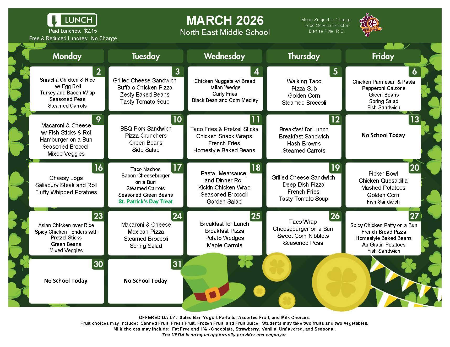 NEMS March Lunch Menu